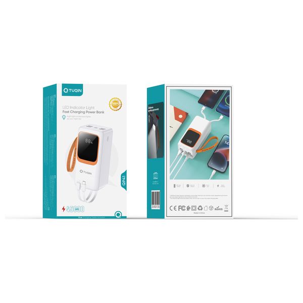 شاحن محمول كيو-توكين - 45000 مللي أمبير / ساعة - شحن سريع متعدد المنافذ - أبيض