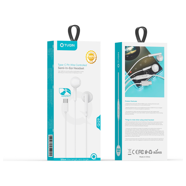 Q-TUQIN - Wired In-Ear Headphones - Type-C - 1.2m - White