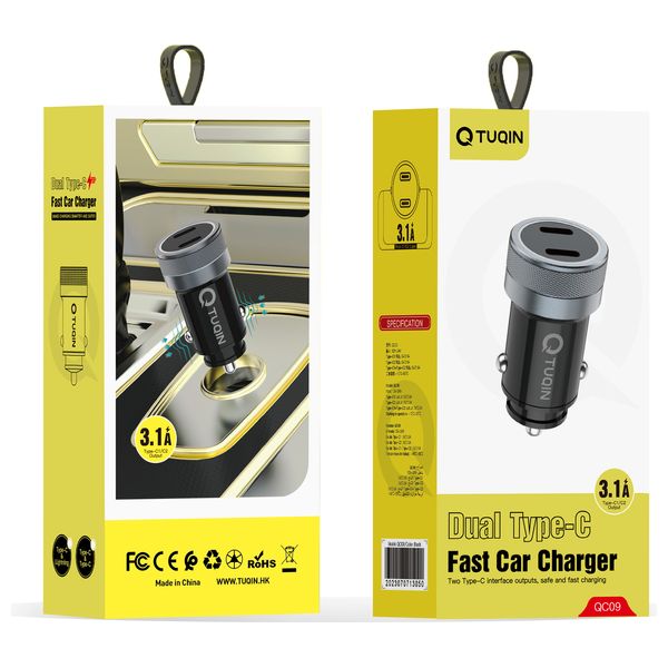 Q-TUQIN - Car Charger - Dual USB-C Ports - 5V-3.1A - Gray