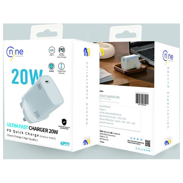  Nine CH 009 - Wall Charger - 20W - 1 Port - White 