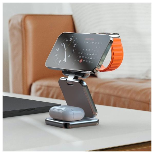 Nine WLC 001 - 3 in 1 Wireless Charger - 15W Power -  Silver