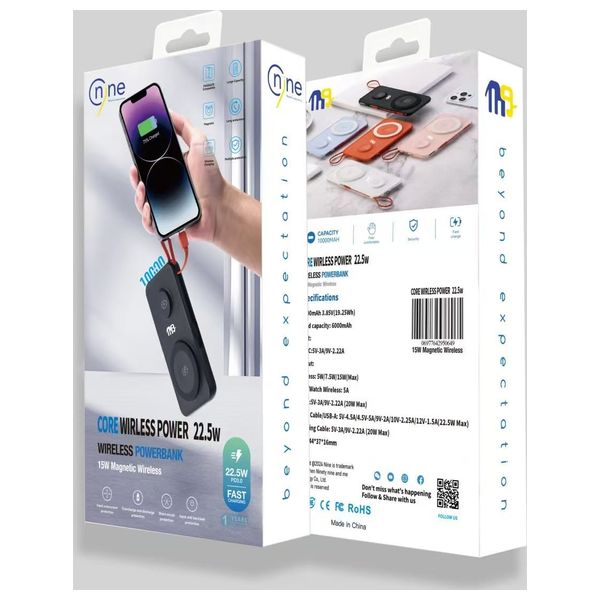  شاحن محمول ناين - PB 004 - بطارية بحجم 10000 مللي امبير - بقوة 15 واط - اسود 