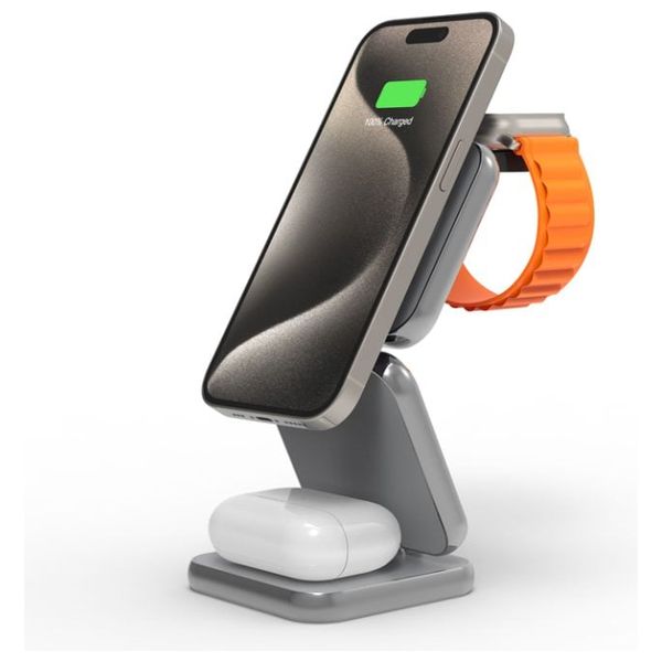 Nine WLC 001 - 3 in 1 Wireless Charger - 15W Power -  Silver