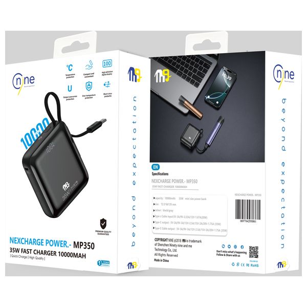 Nine PB 016 - Power bank - 10000mAh - Fast Charging 35W - Black
