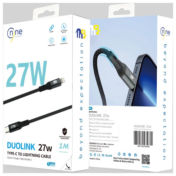  Nine CL 011 - Cable USB-C To Lightning - 1 m - 27W - Black 