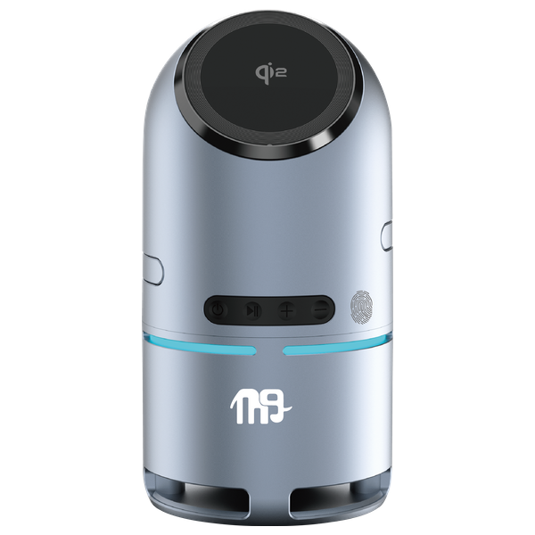  شاحن لاسلكي روبوتي مع سماعة ستيريو وحلقة إضاءة من ناين - WLC 009 - رمادي 