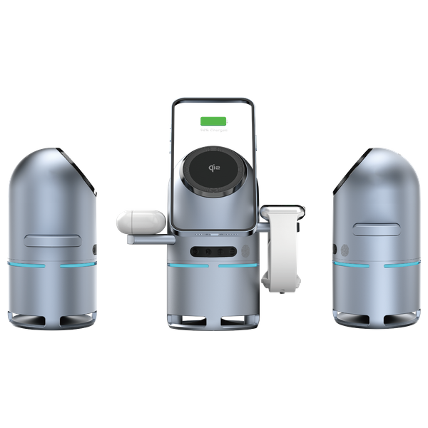  شاحن لاسلكي روبوتي مع سماعة ستيريو وحلقة إضاءة من ناين - WLC 009 - رمادي 