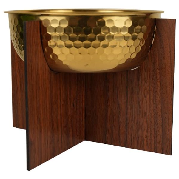 Seen Large Serving Bowl With Wooden Stand - Gold