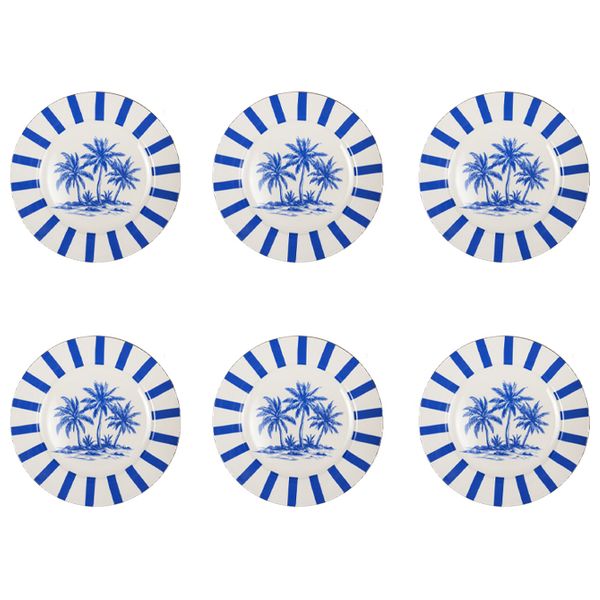 Seen Palm Tree Bowl Set - 6 Piece Large - Blue