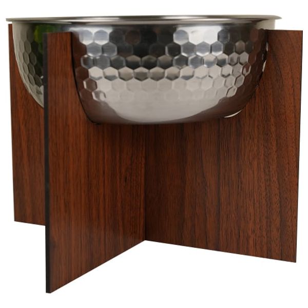 Seen Large Serving Bowl With Wooden Stand - Silver