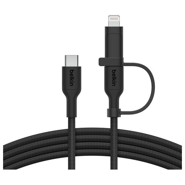  Belkin BOOSTCHARGE - 2in1 USB-C to USB-C Braided Cable with Lightning Adapter - 1.5m - Black 