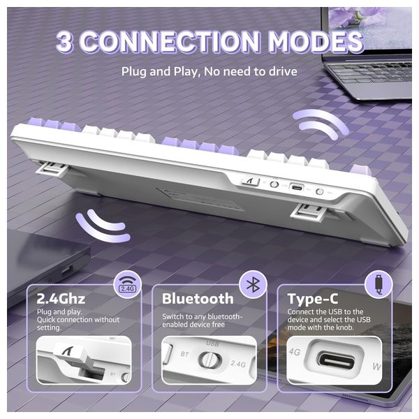  لوحة مفاتيح ميكانيكية لاسلكية اتاك شارك - X87 - بطارية بحجم 4000 مللي امبير - اضاءة RGB - بنفسجي 