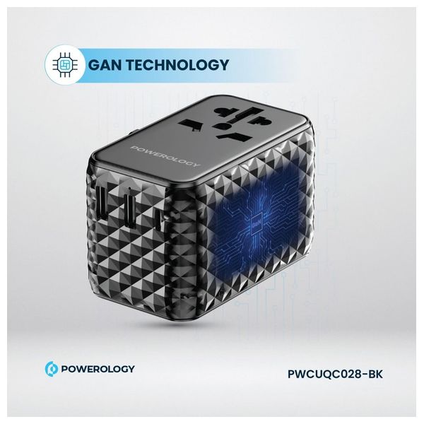 Powerology - Universal Super Charger - 20W - with Retractable Type-C Cable - Black 