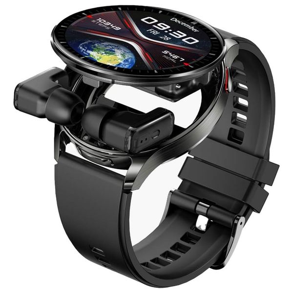  Porodo Pulse Smartwatch with Earbuds and Black Leather Band - Up to 5 days - Black 