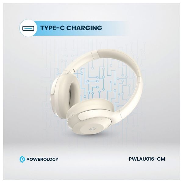 سماعة بلوتوث حول الاذن باورولوجي - PWLAU016 CM - بطارية بحجم 600 مللي امبير - بلوتوث 5.4 - كريمي