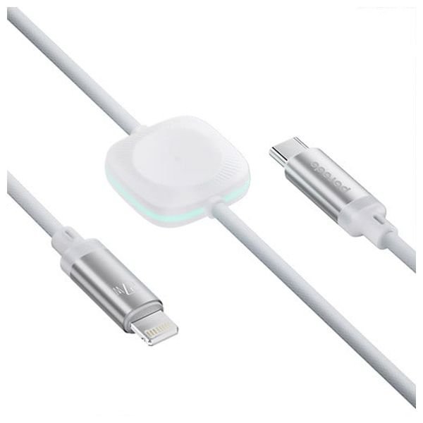  Porodo PD 2N1CLWC WH - 2 in 1 Lightning to USB-C Cable with Wireless Watch Charger - 1.2 m - 27W - White 