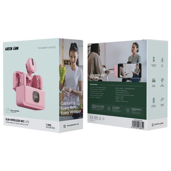  GREEN LION GNGLMWIMICPK - Wireless Microphone - Up to 20 m - Up to 21 hours With Case - Pink 