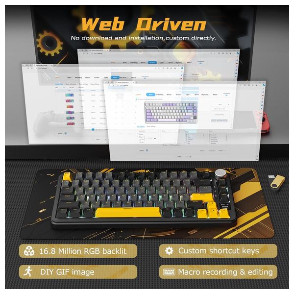  لوحة مفاتيح ميكانيكية لاسلكية اتاك شارك - X85 برو - بطارية بحجم 4000 مللي امبير - اضاءة RGB - اسود 