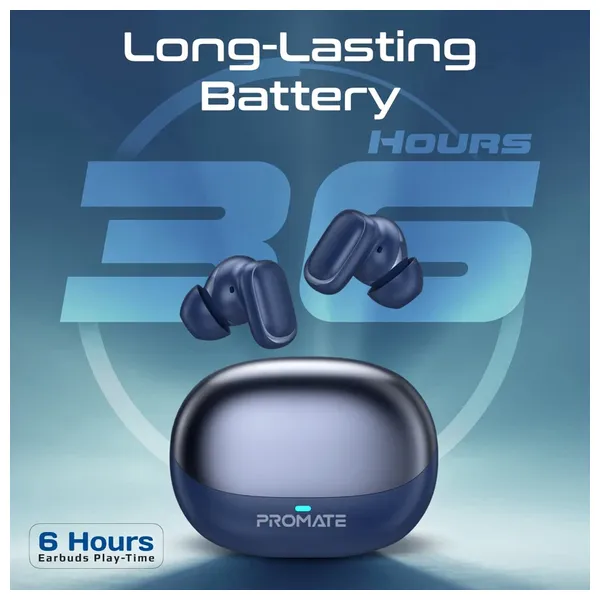  Promate Lush Pro - Bluetooth Headphone In Ear - Up To 6 hours - 12 meters - Blue 