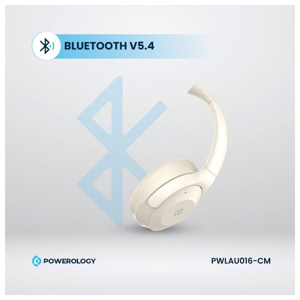 سماعة بلوتوث حول الاذن باورولوجي - PWLAU016 CM - بطارية بحجم 600 مللي امبير - بلوتوث 5.4 - كريمي