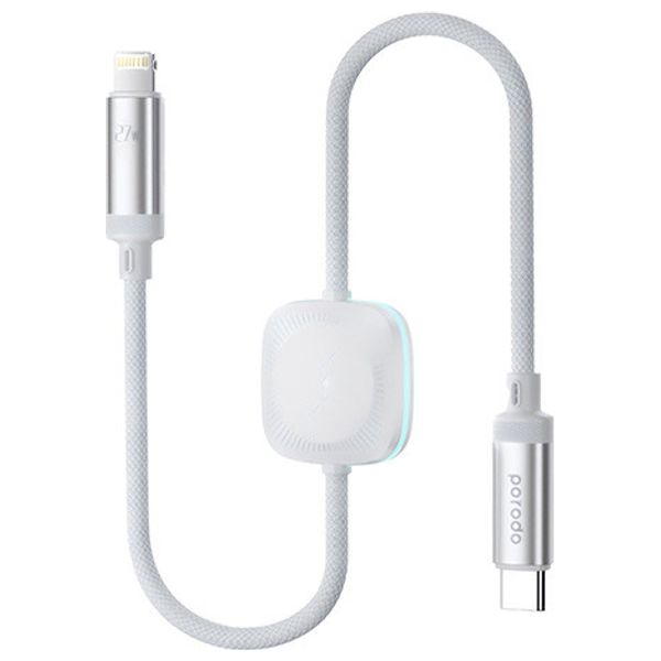  Porodo PD 2N1CLWC WH - 2 in 1 Lightning to USB-C Cable with Wireless Watch Charger - 1.2 m - 27W - White 