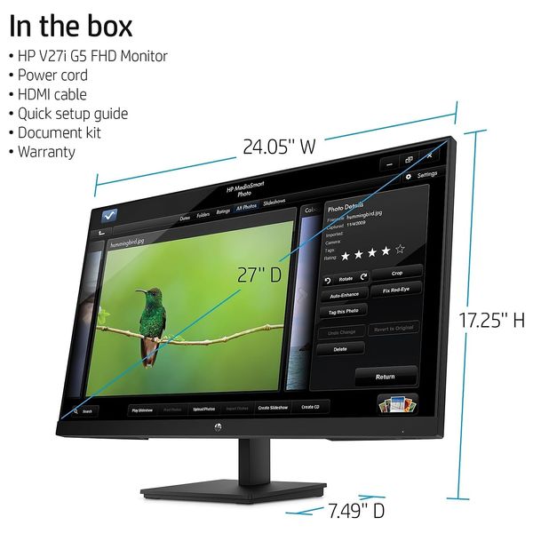  Monitor HP V27i G5 - 27 inch 75Hz - 5ms Response Time - FHD IPS - Black 