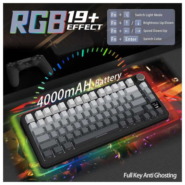  لوحة مفاتيح ميكانيكية لاسلكية اتاك شارك - X85 برو - بطارية بحجم 4000 مللي امبير - اضاءة RGB - اسود 