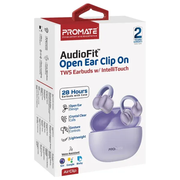 سماعة بلوتوث داخل الاذن بروميت - AirClip - بطارية تعمل لمدة 6 ساعات - بلوتوث 5.4 - بنفسجي
