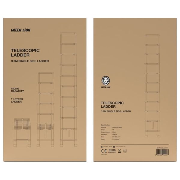  Green Lion Telescopic Single-Side Ladder 3.2m - 11 Steps - Gray 