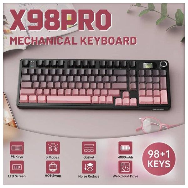  ATTACK SHARK X98 Pro - Wireless Keyboard - 4000mAh - Bluetooth 5 - Black 