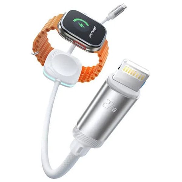  Porodo PD 2N1CLWC WH - 2 in 1 Lightning to USB-C Cable with Wireless Watch Charger - 1.2 m - 27W - White 