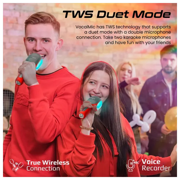 سماعة بلوتوث بروميت - VocalMic - بلوتوث 5 - بطارية بحجم 2500 مللي امبير - احمر