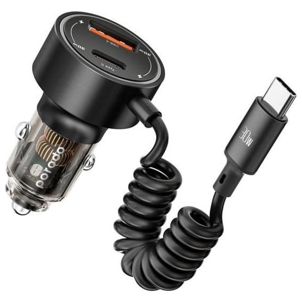  Porodo PD60CXC BK- Car Charger with dual ports - 30W - With 18W power cable - Black 