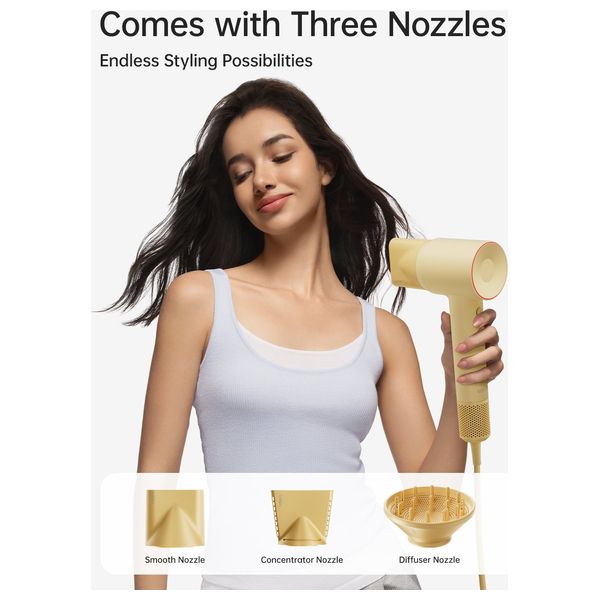 Laifen SE2 - High Speed Hair Dryer - 1400W - Smart Temperature Control - Yellow + Hair Brush