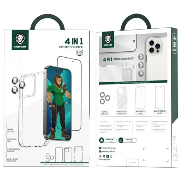  Green Lion 4 in 1 Screen and Camera Protection Pack for iPhone 14 Plus - Black 