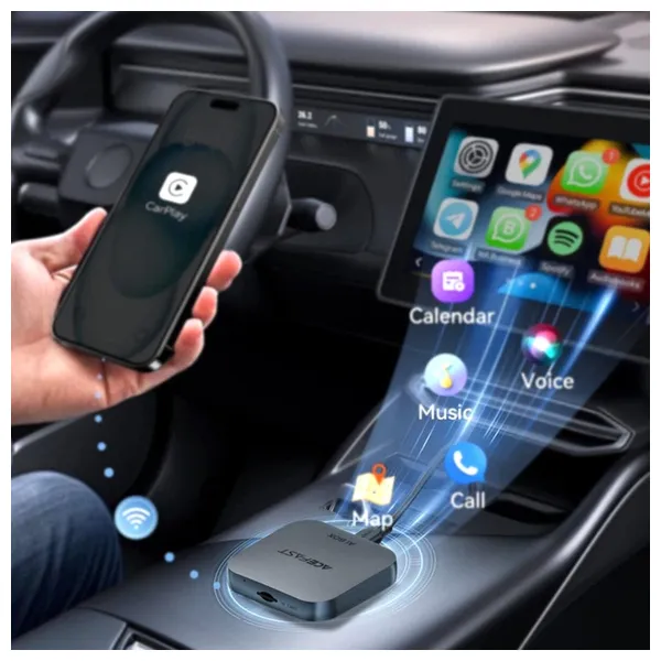  محول لاسلكي للسيارات ايس فاست - 2509WWXVAJC - اندرويد 14 - ذاكرة بحجم 2 كيكابايت/16كيكابايت - اسود 