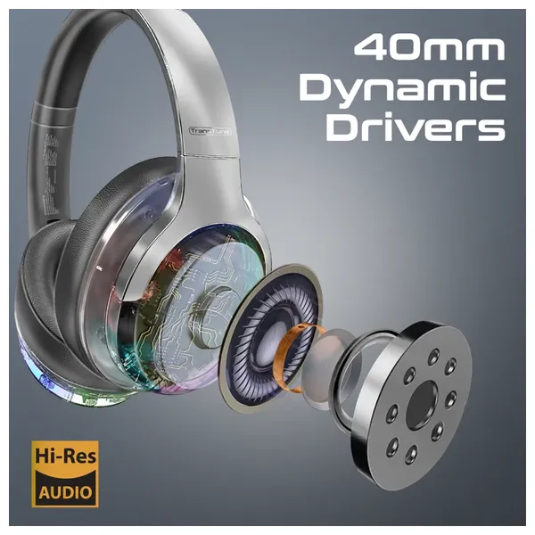  Promate TransTune - Bluetooth Headphone Over Ear - Bluetooth 5.3 - Up To 600 mAh - Silver 