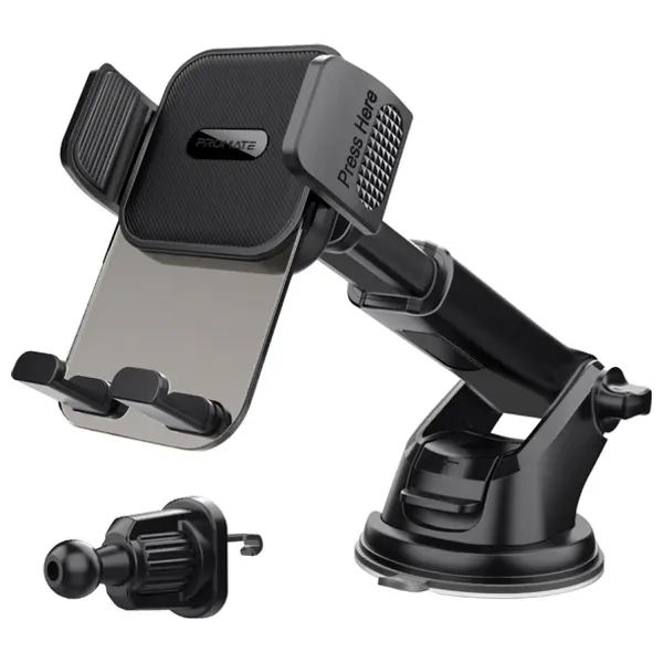 حامل هاتف شفاف متعدد الاستخدامات للسيارة من بروميت - TransHold EXT - تثبيت آمن على الزجاج - اسود