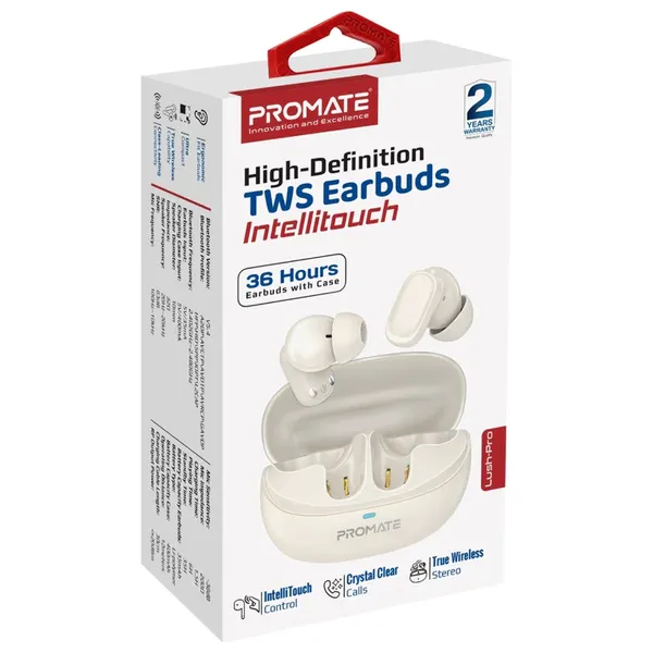 Promate Lush Pro - Bluetooth Headphone In Ear - Up To 6 hours - 12 meters - White 