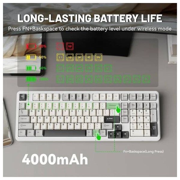  لوحة مفاتيح ميكانيكية اتاك شارك - X98 - بطارية بحجم 4000 - اضاءة RGB - ابيض 