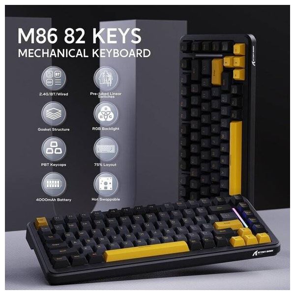  Attack Shark M86 - Wireless Mechanical Keyboard - 4000mAh - Bluetooth 5 - Black 