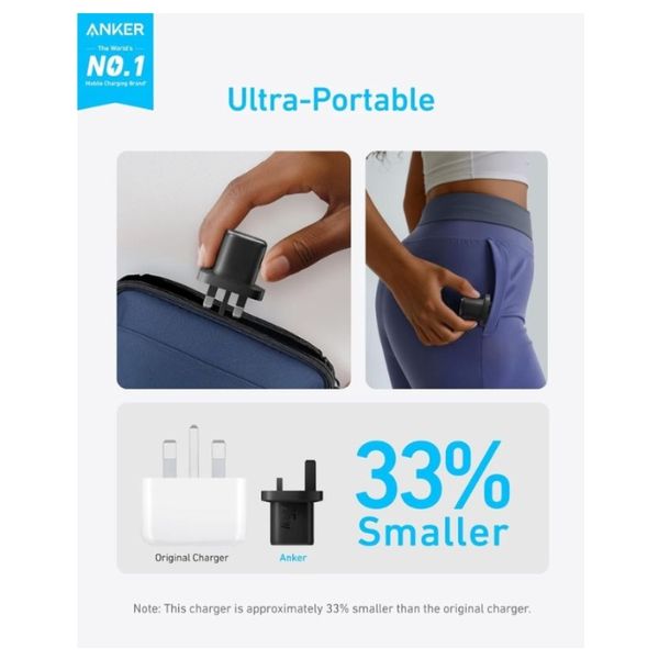 Anker - Charger 25W Compact with 1.5m USB-C Cable - Black