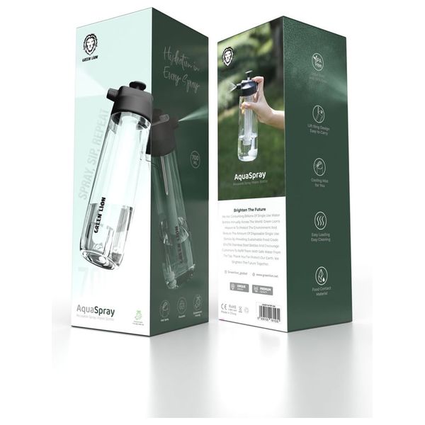  Green Lion Aqua Spray Water Bottle - 700mL - Black 