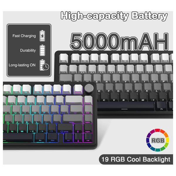  لوحة مفاتيح ميكانيكية لاسلكية اتاك شارك - X85 - بطارية بحجم 5000 مللي امبير - اضاءة RGB - ابيض 