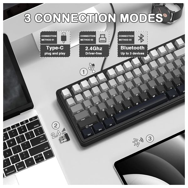  لوحة مفاتيح ميكانيكية لاسلكية اتاك شارك - X85 - بطارية بحجم 5000 مللي امبير - اضاءة RGB - ابيض 