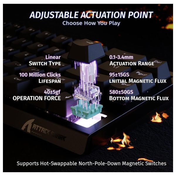  ATTACK SHARK X68 HE - Wired Keyboard - 0.125ms - USB-C - Black 