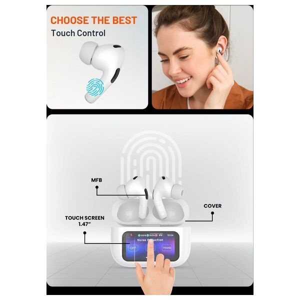  سماعة بلوتوث داخل الاذن بورودو - PBARP2SWH - بطارية تعمل لمدة 20 ساعة - شاشة مدمجة بحجم 1.47 انج - ابيض 