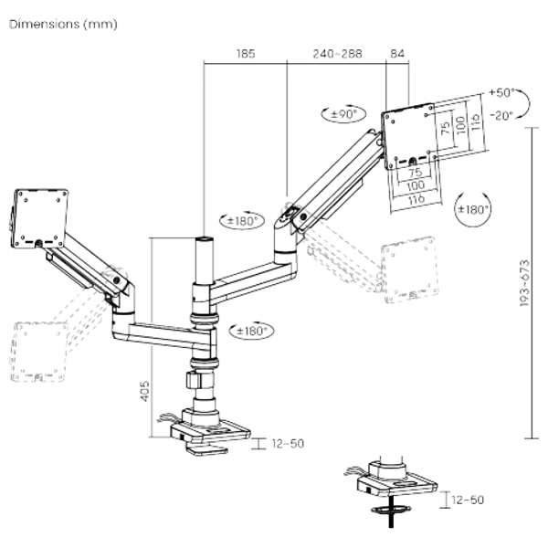  Avetron MA200 Pole-Mounted Gas Spring Dual Monitor Arm - White 