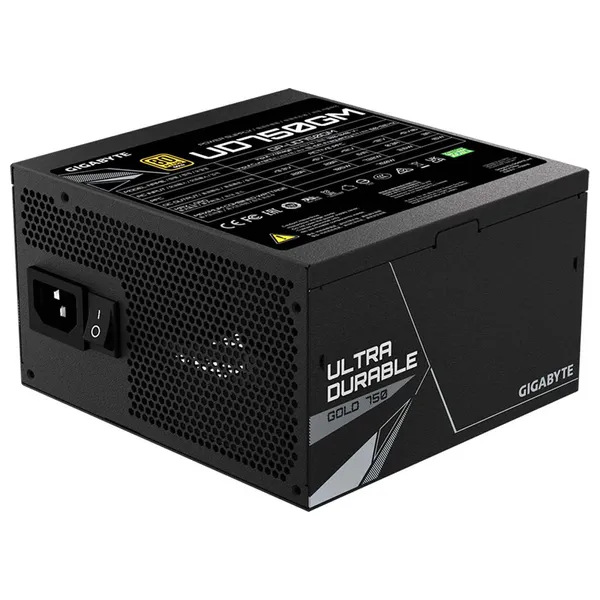  مزود طاقة جيجابايت UD750GM بقدرة 750 واط - 80 بلس ذهبي، وحدات كابلات قابلة للفصل - اسود 