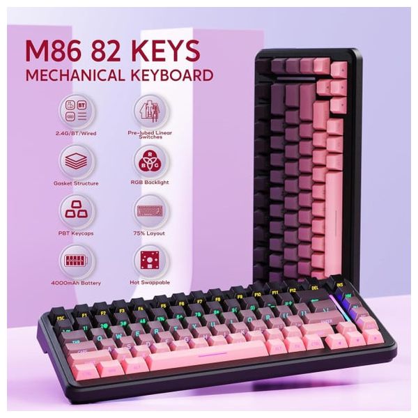  ATTACK SHARK M86 - Wireless Keyboard - 4000mAh - RGB - Black 